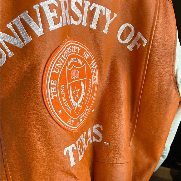 Vintage University of Texas LeatherJacket in Orange and White